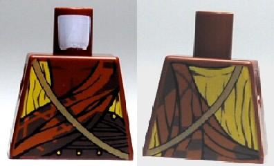 Lego Torso Yellow and Dark Orange Draped Top with Gold Strap over Shoulder Pattern / Reddish Brown