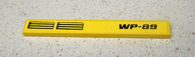 Lego Tile 1 x 8 with 'WP-89' on Right and Engine Vents on Left Pattern (Sticker) - Set 42035 / Yellow