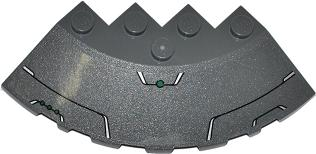 Lego Brick, Round Corner 6 x 6 with Slope 33 Edge, Facet Cutout with Green Dots and Black and Silver Lines Pattern (Sticker) - Set 76003