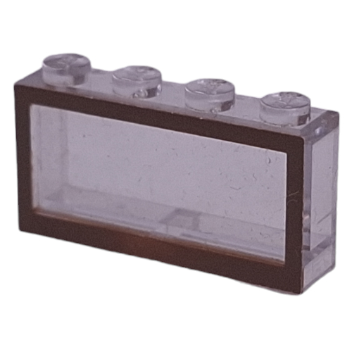 Lego Modulex Window 1 x 4 x 2 with Brown Border Print / Modulex Clear