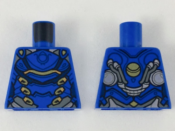 Lego Torso Female Armor, Black Panel Lines, Gold and Copper Highlights Pattern / Blue