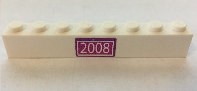 Lego Brick 1 x 8 with White '2008' on Magenta Background Pattern (Sticker) - Set 7586 / White
