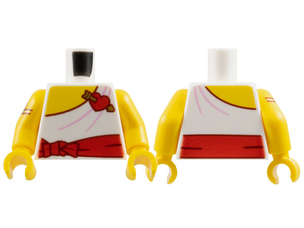 Lego Torso Toga with Yellow Chest, Red Sash and Heart with Gold Arrow, Dark Red Outline and Bright Pink Folds Pattern / Yellow Arm Left / Yellow Arm Right with Gold and Reddish Brown Twisted Upper Arm Bracelet Pattern / Yellow Hands