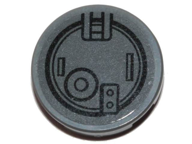 Lego Tile, Round 2 x 2 with Bottom Stud Holder with SW AT-ST Hatch Pattern 2 (Sticker) - Set 75254