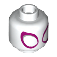 Lego Minifig Head Ghost Spider (Spider-Man), Large White Eyes with Magenta and Silver Outline Print / White