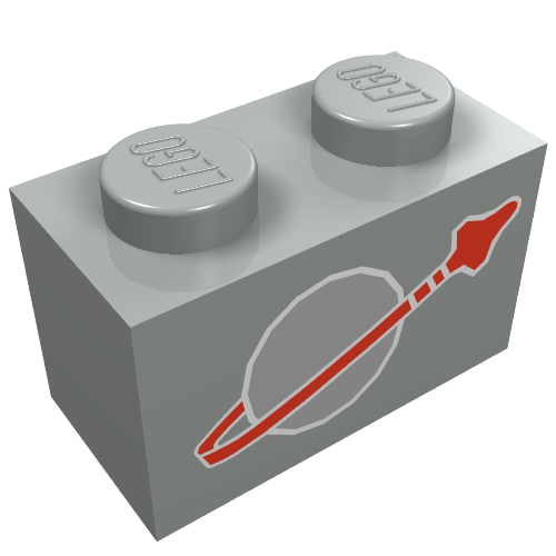 Lego Brick 1 x 2 with Classic Space Logo Print / Light Gray