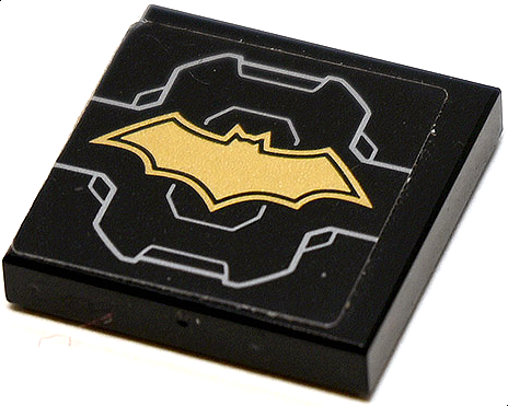 Lego Tile 2 x 2 with Gold Batman Logo and Light Bluish Gray Lines Pattern (Sticker) - Set 76097 / Black