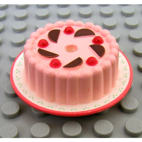 Lego Scala, Food, Cake, Pink Frosting with Red Cherries and Chocolate Wedges Print / White