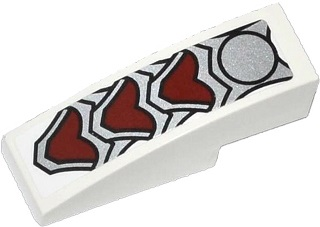 Lego Slope, Curved 3 x 1 with Silver and Dark Red Wolf Armor Pattern (Sticker) - Set 70127 / White
