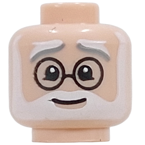 Lego Minifig Head Merlin, White/Dark Bluish Grey Eyebrows, White Full Beard, Black Round Glasses