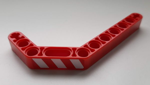 Lego Technic, Liftarm, Modified Bent Thick 1 x 11.5 Double with Red and White Danger Stripes Pattern Model Right Side (Sticker) - Set 8294 / Red