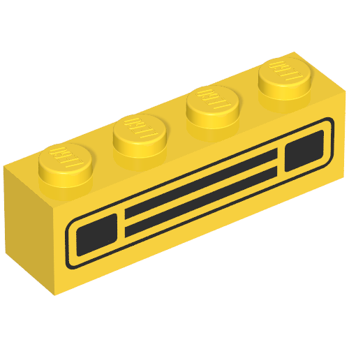 Lego Brick 1 x 4 with Black Car Grill Print [Embossed] / Yellow