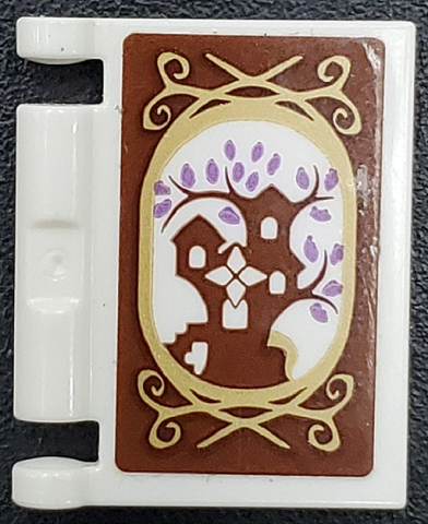 Lego Minifigure, Utensil Book Cover with Reddish Brown Treehouse, Medium Lavender Leaves, and Gold Frame Pattern (Sticker) - Set 41196