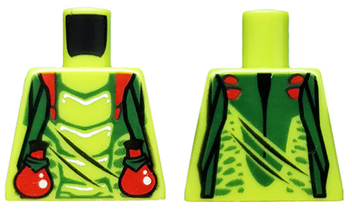 Lego Torso Ninjago Snake with Dark Green Straps and Red Vials Pattern (Spitta) / Lime