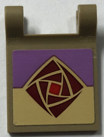 Lego Flag 2 x 2 Square with Flared Edge with Red and Reddish Brown Geometric Rose on Medium Lavender and Tan Background Pattern on Both Sides (Stickers) - Set 43223