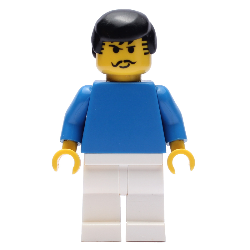 Lego Soccer Player Blue Torso, White Legs, Black Hair, Mustache