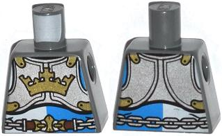 Lego Torso Castle King's Knight Breastplate with Crown, Chain Belt Pattern / Dark Bluish Gray