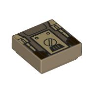 Lego Tile 1 x 1 with Button/Screw, Droid Mechanics Print / Dark Tan