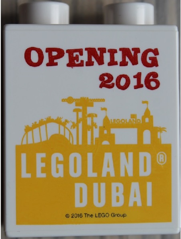 Lego Duplo, Brick 1 x 2 x 2 with LEGOLAND Dubai Opening 2016 Pattern