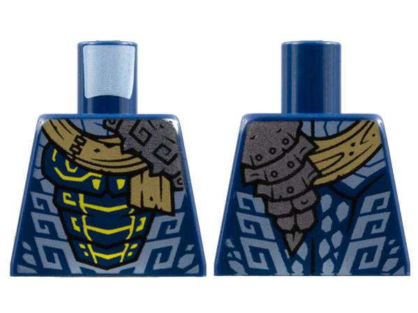 Lego Torso Silver Left Shoulder Armor, Dark Tan Scarf, Yellow and Sand Blue Scales Pattern / Dark Blue