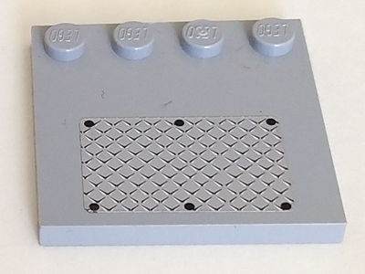 Lego Tile, Modified 4 x 4 with Studs on Edge with 6 Black Rivets on Small Silver Tread Plate Pattern (Sticker) - Set 7945