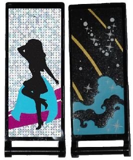 Lego Flag 7 x 3 with Bar Handle with Medium Azure Smoke, Stars and Gold Stripes / Black Female Dancer Silhouette Type 3 Pattern (Stickers) - Set 41105 / Black