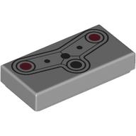 Lego Tile 1 x 2 with Drone Face, Red Color Sensors, Black Distance Sensor Print / Light Bluish Gray