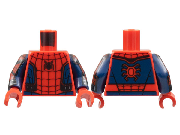Lego Torso Black Spider and Webbing, Dark Blue Side Panels Pattern / Dark Blue Arms with Red Panels, Black Chevrons Pattern / Red Hands