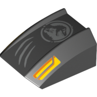Lego Brick Curved 2 x 2 with Lip, No Studs with Jurassic World Logo and Claw Marks Print / Black