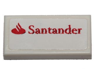 Lego Tile 1 x 2 with Santander Logo Pattern (Sticker) - Set 40190 / White