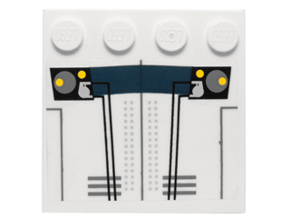 Lego Tile, Modified 4 x 4 with Studs on Edge with Canopy and Dark Blue Stripe Pattern (Sticker) - Set 10195 / White