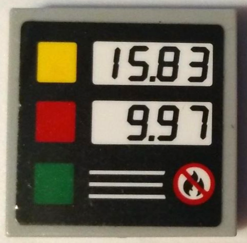Lego Tile 2 x 2 with Yellow, Red, and Green Squares, Black '15.83' and '9.97' Pattern (Sticker) - Set 60132