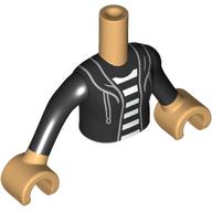 Lego Minidoll Torso Girl with Black Jacket, Hood, Laces, White/Black Striped Shirt Print, Warm Tan Arms and Hands / Warm Tan