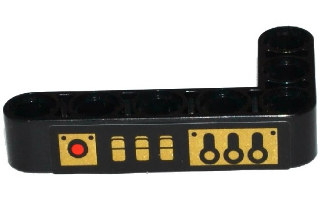 Lego Technic, Liftarm, Modified Bent Thick L-Shape 3 x 5 with 3 Gold Levers, 3 Switches and Red Light Pattern Model Right Side (Sticker) - Set 70738