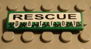 Lego Tile 1 x 4 with 'RESCUE patrol' Pattern (Sticker) - Set 8255 / Green