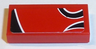 Lego Tile 1 x 2 with Black Togokahn Pattern, Model Rear Left Side (Sticker) - Set 8159 / Red