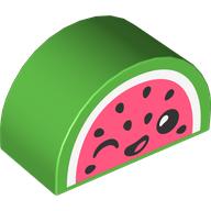 Lego Duplo Brick 2 x 4 x 2 Curved Top with Watermelon, Winking Face Print / Bright Green