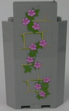 Lego Panel 3 x 3 x 6 Corner Wall without Bottom Indentations with Bricks and Ivy Trunks with 10 Magenta Flowers Pattern 1 (Sticker) - Set 41055