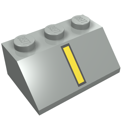 Lego Brick Sloped 45° 2 x 3 with Yellow Line and Black Border Print / Light Gray