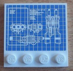 Lego Tile, Modified 4 x 4 with Studs on Edge with Blueprints Pattern (Sticker) - Set 8424
