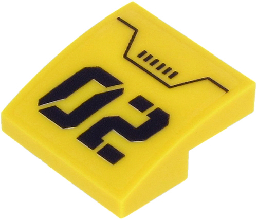 Lego Slope, Curved 2 x 2 x 2/3 with Black '02', Rectangles and Line on Transparent Background Pattern (Sticker) - Set 60265