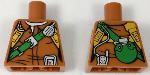 Lego Torso Female Jacket with Bright Light Orange Harness, Bright Green Strap, Silver Radio, and Canteen on Back Pattern / Dark Orange