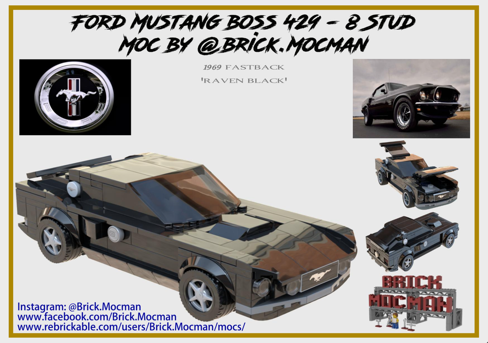 Lego Ford Mustang Fastback - 1969 Boss 429 - 8 Stud (Raven Black)