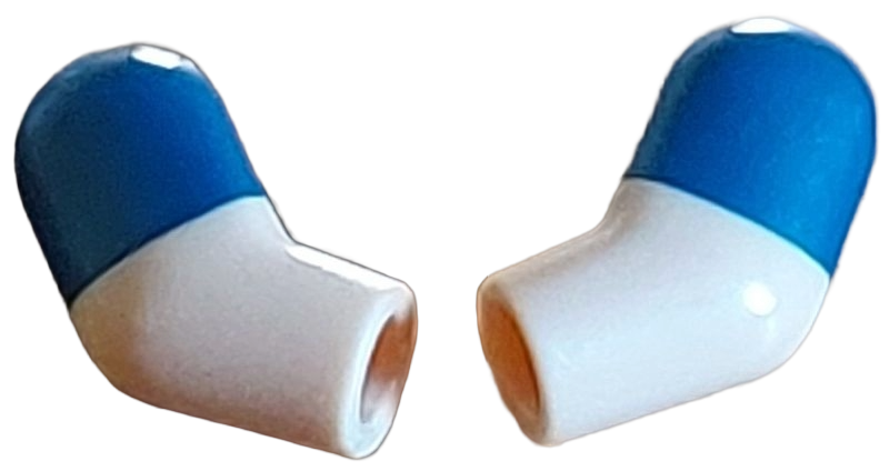 Lego Arm, (Matching Left and Right) Pair with Molded Dark Blue Short Sleeves  Pattern / Warm Tan