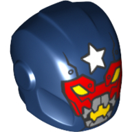 Lego Helmet with Armor Plates and Ear Protectors with White Star Above Red Mask and Yellow Eyes, Silver Mouth Print / Dark Blue