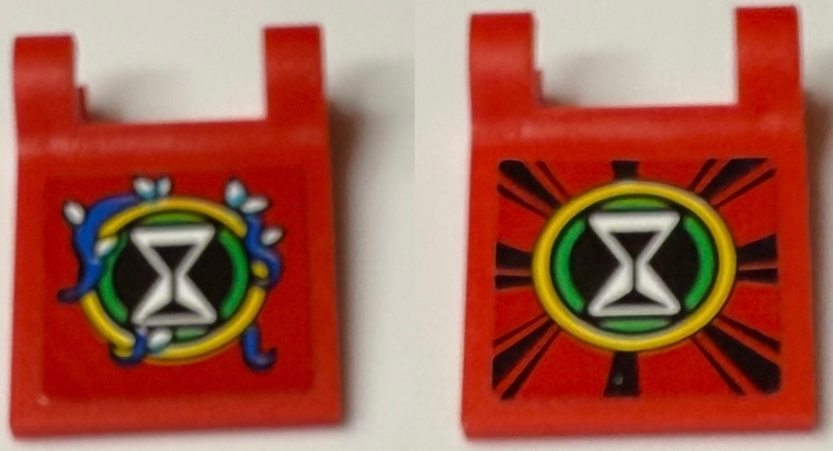 Lego Flag 2 x 2 Square with Flared Edge with Hourglass in Bright Green and Yellow Circles, Blue, White and Medium Azure Vines and Black Stripes Pattern on Both Sides (Stickers) - Set 71461