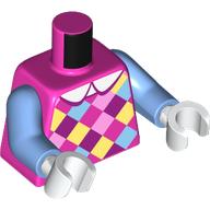 Lego Torso, Bright Pink/Bright Light Blue/Bright Yellow Diagonal Checkered Shirt, White Collar print, Bright Light Blue Arms, White Hands / Dark Pink