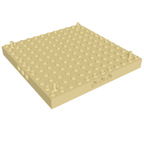 Lego Brick Special 12 x 12 with 3 Pin Holes on Each Side and Vertical Peg at Each Corner / Tan
