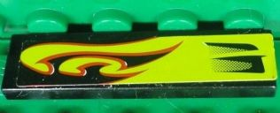 Lego Tile 1 x 4 with Lime Swirls and Air Intake Pattern Model Left Side (Sticker) - Set 8681 / Black