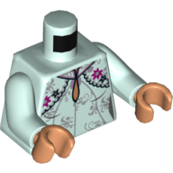 Lego Torso Dress, Magenta and Black Flowers, Collar, Medium Nougat Neck Print, Light Aqua Arms, Medium Nougat Hands / Light Aqua